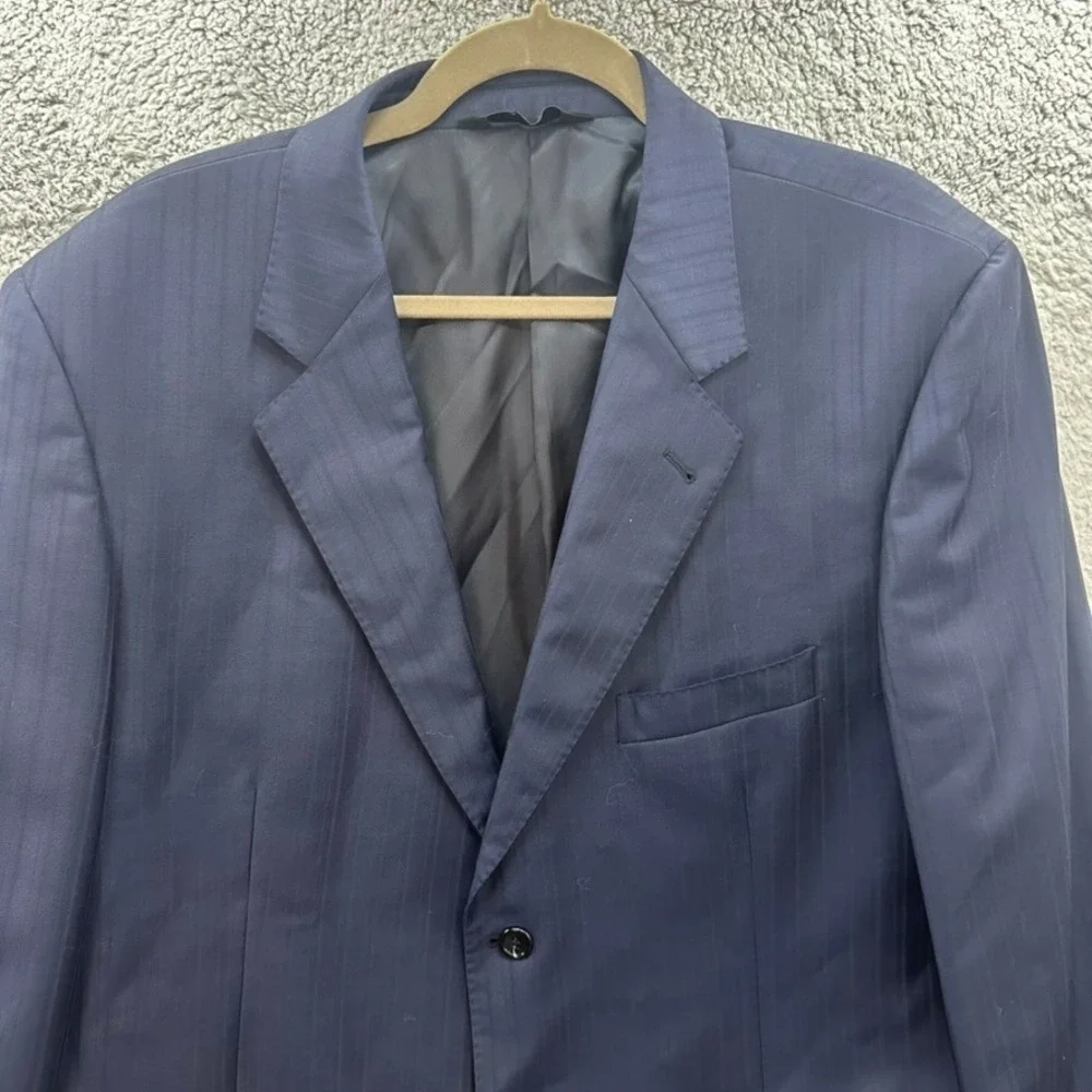 Baroni Super 150's Men's 46R 100% Wool Navy Blue Pinstripe Two Button Blazer
